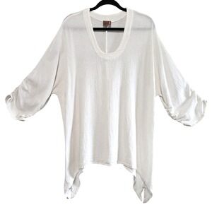 "Vintage" Oh My Gauze! Pale Cream Lagenlook, Long Sleeve, Shark Bite Tunic Sz 3X
